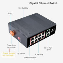 Load image into Gallery viewer, Industrial 10 Ports Gigabit Ethernet Switch 1000M Din Rail Network Switch, Black_375

