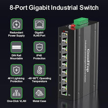 Load image into Gallery viewer, Industrial 8 Port Gigabit Switch Unmanaged, with 15W Power Supply,DIN-Rail_6355
