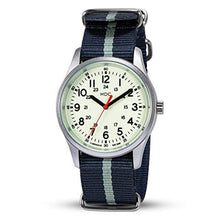 Load image into Gallery viewer, Infantry Mens Military Watch, Glow in the Dark, Silver Case, Blue Nylon, SilverBlue_1
