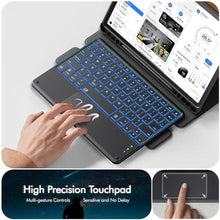 Load image into Gallery viewer, INFILAND for Samsung Galaxy Tab S9/S9 FE 5g Case with Keyboard [High Precision Trackpad &amp; 7 Color Backlit &amp; S Pen Holder], Detachable Wireless Keyboard Case with 360 Degree Rotating Stand, Black_753
