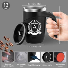Load image into Gallery viewer, Initial Magnetic Stirring Coffee Mug Stainless Travel Cup Coworker Friends Neighbor Farewell Go Moving Away Leaving Goodbye Basic Training Job Promotion House Warming New Home Thanksgiving Men Gifts,X, Black_5659
