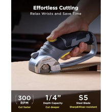 Load image into Gallery viewer, InoKraft Cardboard Cutter,Cordless Electric Scissors with Safety Button, 300 RPM High-Speed Rotary Cutter for Fabric, Cardboard, Plastic, Leather, Electric Box Cutter with LED Light, 4V Li-ion Battery, Gray_277
