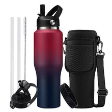 Load image into Gallery viewer, Insulated Water Bottle 32/40 oz - Cold-48h &amp; Hot-24h Stainless Steel Vacuum Flask with Straw &amp; Pop-up Chug Lid, Slim Insulated Water Bottle that Fits in Cup Holder, Wide Mouth Hydro Metal Thermal Cups, RosePurple_1

