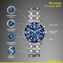 Load image into Gallery viewer, Invicta Men's 0070 "Pro Diver Collection" Stainless Steel and Blue Dial Watch, SilverBlue_1458
