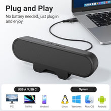 Load image into Gallery viewer, Inwa Computer Speakers for Desktop PC, USB Monitor Speaker Bar with Clip-On, Wired Desk Speakers with HD Stereo Loud Sound, Laptop Speaker Mini Sound Bar, Easily Clamps to Monitor, Black_5687
