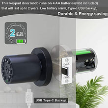 Load image into Gallery viewer, iulock IU-20 Code Door Lock, Electronic Door Knob with Keypad and Key, Auto Lock, Waterproof, Passage Function, Long Battery Life,50 Codes, Easy to use and Install for Office/Warehouse/Bedroom/Garage, MatteBlack_7059
