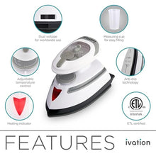 Load image into Gallery viewer, Ivation Travel Steam Iron | Mini Dual Voltage Dry Iron &amp; Clothes Steamer with Nonstick Soleplate, Temperature Control &amp; Indicator Light | Heats in Seconds, Small &amp; Compact, ETL Certified, 1.3 Lbs., White_443
