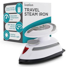 Load image into Gallery viewer, Ivation Travel Steam Iron | Mini Dual Voltage Dry Iron &amp; Clothes Steamer with Nonstick Soleplate, Temperature Control &amp; Indicator Light | Heats in Seconds, Small &amp; Compact, ETL Certified, 1.3 Lbs., White_444

