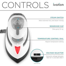 Load image into Gallery viewer, Ivation Travel Steam Iron | Mini Dual Voltage Dry Iron &amp; Clothes Steamer with Nonstick Soleplate, Temperature Control &amp; Indicator Light | Heats in Seconds, Small &amp; Compact, ETL Certified, 1.3 Lbs., White_445
