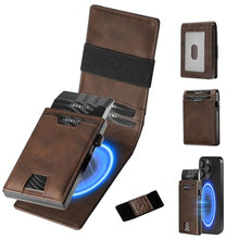 Load image into Gallery viewer, iwantit 3 in 1 MagSafe Wallet Men: Slim Bifold Money Clip + Smart Pop up Card Holder - Cash Strap, Mens Minimalist Magnetic Wallet, ID Window, Premium Leather (Nubuck Brown), NubuckBrown_1

