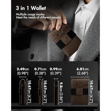 Load image into Gallery viewer, iwantit 3 in 1 MagSafe Wallet Men: Slim Bifold Money Clip + Smart Pop up Card Holder - Cash Strap, Mens Minimalist Magnetic Wallet, ID Window, Premium Leather (Nubuck Brown), NubuckBrown_1172
