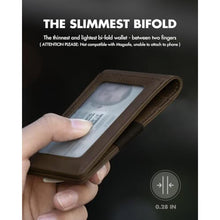 Load image into Gallery viewer, iwantit 3 in 1 MagSafe Wallet Men: Slim Bifold Money Clip + Smart Pop up Card Holder - Cash Strap, Mens Minimalist Magnetic Wallet, ID Window, Premium Leather (Nubuck Brown), NubuckBrown_1175
