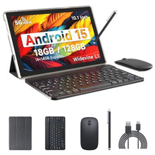 Load image into Gallery viewer, IWEGGO Android 15 Tablet, 10 Inch 18GB RAM+128GB ROM/ 2TB Expandable Tablet, 2.0GHz Quad-core Processor, 1280*800 HD Touch Screen, 5G WiFi6 BT 5.0, 2 in 1 Tablets with Keyboard Case Mouse Stylus Black_1
