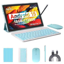 Load image into Gallery viewer, IWEGGO Android 15 Tablet, 10 Inch 18GB RAM+128GB ROM/ 2TB Expandable Tablet, 2.0GHz Quad-core Processor, 1280*800 HD Touch Screen, 5G WiFi6 BT 5.0, 2 in 1 Tablets with Keyboard Case Mouse Stylus Blue_1
