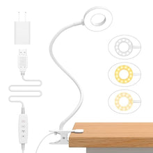 Load image into Gallery viewer, iZELL Reading Light, USB Clamp Lamp for Child Reading Book in Bed at Night, LED Small Desk Lamp with Silicone Adjustable Arm Clip on Beside Table for Studying Working Drafting Sewing - 15.8 White_1
