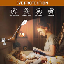Load image into Gallery viewer, iZELL Reading Light, USB Clamp Lamp for Child Reading Book in Bed at Night, LED Small Desk Lamp with Silicone Adjustable Arm Clip on Beside Table for Studying Working Drafting Sewing - 15.8 White_6552
