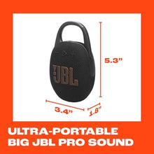 Load image into Gallery viewer, JBL Clip 5 - Ultra-Portable, Waterproof &amp; Dustproof Bluetooth Speaker, Big JBL Pro Sound with Punchy bass, Integrated Carabiner, Up to 12 Hours of Play, Made in Part with Recycled Materials (Black)_3522
