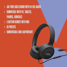 Load image into Gallery viewer, JBL Tune 520C - USB-C Wired on-Ear Headphones with Hi-Res Audio Support, JBL Pure Bass Sound, Comfort fit, USB-C connectivity, 3-Button Remote with Microphone and EQ presets Control (White)_7236
