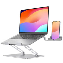 Load image into Gallery viewer, JCZT Adjustale Laptop Stand for Desk with Phone Holder, Aluminum Universal Computer Stand for Laptop, Ergonomic Computer Stands Compatible with MacBook Air, Pro, All 11-16'' Notebooks Laptops, Silver_1
