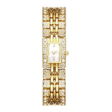 Load image into Gallery viewer, JewelryWe Women's Square Iced-Out Watch - Hip Hop Gold Bling Analog Quartz Full Diamond Elegant Wristwatch for Ladies Halloween Costumes_1
