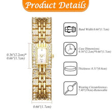 Load image into Gallery viewer, JewelryWe Women's Square Iced-Out Watch - Hip Hop Gold Bling Analog Quartz Full Diamond Elegant Wristwatch for Ladies Halloween Costumes_1663
