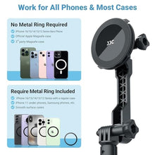 Load image into Gallery viewer, JJC Strong Magnetic Phone Desk Stand Compatible with MagSafe for iPhone 17 16 15 14 13 12 Pro Max Plus, MagSafe Case &amp; All Smartphones, Height &amp; Angle Adjustable iPhone Stand with Remote Control, Black_7877
