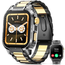 Load image into Gallery viewer, Joautrial Smartwatch for Men Women(Answer/Make Calls),2.02" Military Fitness Watch with Heart Rate Blood Oxygen Sleep Monitor Pedometer,123+ Sports Modes, Smart Watch for Android iOS (Black Gold), BlackGold_1

