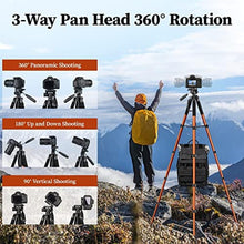 Load image into Gallery viewer, JOILCAN Tripod Camera Tripods, 74" Tripod for Camera Cell Phone Video Photography, Heavy Duty Tall Cameras Tripod Stand, Professional Travel DSLR Tripods Compatible with Canon iPhone, Max Load 15 LB, Orange_8192
