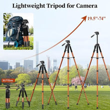 Load image into Gallery viewer, JOILCAN Tripod Camera Tripods, 74" Tripod for Camera Cell Phone Video Photography, Heavy Duty Tall Cameras Tripod Stand, Professional Travel DSLR Tripods Compatible with Canon iPhone, Max Load 15 LB, Orange_8193
