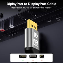 Load image into Gallery viewer, jojobnj DisplayPort Cable 6.6FT, DP 2.1 Cable, 32.4Gbps High Speed, DP to DP Support 8K@60Hz 4K@144Hz, Gold-Plated Connector, DisplayPort Cord for Monitor, PC, Laptop, Gaming setups, Silver_4572
