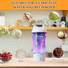 Load image into Gallery viewer, JOTER &amp; LIBEAR Electric Shaker Bottle, 25Oz Blender Bottles for Protein Mixes, Portable USB C Rechargeable Pulse Protein Shake Bottle, BPA Free, Colorful Light Base, White_5415

