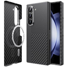 Load image into Gallery viewer, JUESHITUO for Samsung Galaxy Z Fold 6 Case: [600D&amp;1500D Aramid Fiber Made] Ultra Slim and Lightweight [Fit for MagSafe] Minimalist Carbon Fiber Textures-Less Touch Feeling, Magnetic Thin Sturdy Cover, Black_1
