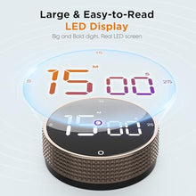 Load image into Gallery viewer, JUNVIL Digital Kitchen Timer - Magnetic Countdown Count Up Clock with Large LED Display, 5/15/25 Min Presets, 3 Volume Levels, Rotary Dial for Cooking, Productivity, Classroom, Fitness (1, Tarnish)_5830
