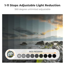 Load image into Gallery viewer, K&amp;F CONCEPT 55mm Variable ND2-2000 (1-11 Stops) ND Camera Lens Filter-18 Multi-Coated Adjustable Neutral Density Filter with 3 Vacuum Cleaning Cloths (K-Series)_7452
