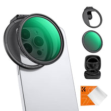 Load image into Gallery viewer, K&amp;F CONCEPT Clip On 67mm Variable ND2-32 Magnetic Phone Lens Filter Kit, Phone Clip with Magnetic Adapter Ring/Cold Shoe/Locking Knob, Neutral Density Filter Compatible with iPhone 16 15 Pro Max 14 13_1
