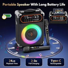 Load image into Gallery viewer, Karaoke Machine, Portable Bluetooth Speaker with 2 Wireless Microphones for Adults &amp; Kids,Singing Machine for Parties and Gatherings, PA System Supports TWS/USB/TF/REC/AUX and TV Connected, Pink_4964
