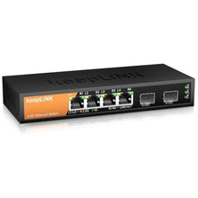 Load image into Gallery viewer, keepLiNK 6-Port 2.5G Switch Unmanaged, 4 x 2.5GBASE-T Ports &amp; 2 x 10GBASE-T SFP Slots, 60Gbps Switching Capacity, Plug &amp; Play/Wall Mountable/Fanless Metal, Compatible with 1000Mbps Devices, silver_1
