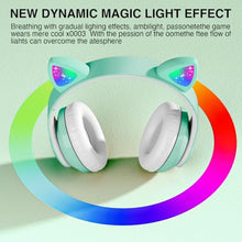 Load image into Gallery viewer, KERHAND Bluetooth Headphones for Kids, Cute Ear Cat Ear LED Light Up Foldable Headphones Stereo Over Ear with Microphone/TF Card Wireless Headphone for iPhone/iPad/Smartphone/Laptop/PC/TV (Green)_6866
