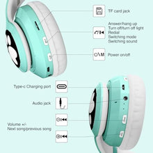 Load image into Gallery viewer, KERHAND Bluetooth Headphones for Kids, Cute Ear Cat Ear LED Light Up Foldable Headphones Stereo Over Ear with Microphone/TF Card Wireless Headphone for iPhone/iPad/Smartphone/Laptop/PC/TV (Green)_6868
