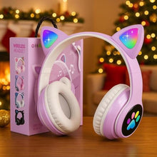 Load image into Gallery viewer, KERHAND Bluetooth Noise Cancelling Headphones for Kids,Foldable Cat Headphone with LED Light Up Ear,Cat Ear Headphones for Toddler with Microphone/TF Card,Kids Bluetooth Headphones for ipad, Purple_1
