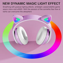 Load image into Gallery viewer, KERHAND Bluetooth Noise Cancelling Headphones for Kids,Foldable Cat Headphone with LED Light Up Ear,Cat Ear Headphones for Toddler with Microphone/TF Card,Kids Bluetooth Headphones for ipad, Purple_6885
