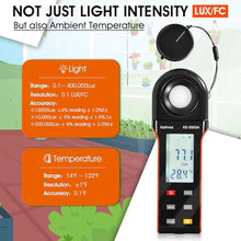 Load image into Gallery viewer, Kethvoz Digital Illuminance Light Meter, 400,000 Lux/FC Illuminance Tester with 270 Rotating Sensor, Data Logging, for Indoor Plants, Greenhouse, Grow Tent, Aquarium, Photography Lighting Measurement, black_6593
