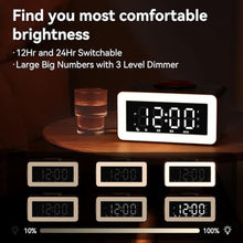 Load image into Gallery viewer, Keweiwo Wooden Bluetooth Speaker Alarm Clock with Wireless Charging, 0-100% Adjustable Brightness Dimmer, 2 Alarms, 9 Mins Snooze, 12/24h, Led Night Digital Clock for Bedrooms, Office,Travel(Black)_5793
