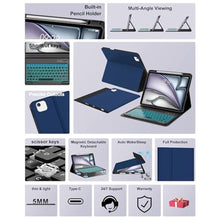 Load image into Gallery viewer, Keyboard Case for iPad Air 13 Inch (M4 2026/M3 2025/M2 2024), Case with Backlit Keyboard for iPad Pro 12.9 6th/5th/4th/3rd Gen Protector Cover Keypad for Pro 12.9in 2018-2022 with Pencil Holder, Navy, NavyBlueBacklit_684
