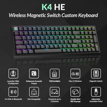 Load image into Gallery viewer, Keychron K4 HE 96% Wireless Hall Effect Keyboard with Number Pad, Rapid Trigger Magnetic Switches, QMK Launcher, 2.4GHz/Bluetooth/Wired, Mac &amp; Windows, Aluminum Frame, Black (Shine-Through), StandardVersionBlack_7208
