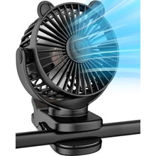 Load image into Gallery viewer, KIDEE Portable Clip on Fan, Small Desk Fan Battery Operated, 360 Rotation, Cute Design, 3 Speed, Mini Table Fan USB Rechargeable, Personal Cooling Baby Stroller Fan for Home Office Outdoor Travel, Black_1
