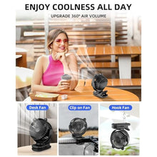 Load image into Gallery viewer, KIDEE Portable Clip on Fan, Small Desk Fan Battery Operated, 360 Rotation, Cute Design, 3 Speed, Mini Table Fan USB Rechargeable, Personal Cooling Baby Stroller Fan for Home Office Outdoor Travel, Black_6325
