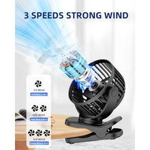 Load image into Gallery viewer, KIDEE Portable Clip on Fan, Small Desk Fan Battery Operated, 360 Rotation, Cute Design, 3 Speed, Mini Table Fan USB Rechargeable, Personal Cooling Baby Stroller Fan for Home Office Outdoor Travel, Black_6326
