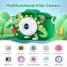 Load image into Gallery viewer, Kids Camera Boys Toys for 3 4 5 6 7 8 9 Years Old Boys, 48MP Dual Lens Kids Digital Camera Christmas Birthday Gifts, 1080P HD Video Selfie Toddler Camera with 32G SD Card, Green_5926
