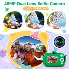 Load image into Gallery viewer, Kids Camera Boys Toys for 3 4 5 6 7 8 9 Years Old Boys, 48MP Dual Lens Kids Digital Camera Christmas Birthday Gifts, 1080P HD Video Selfie Toddler Camera with 32G SD Card, Green_5927
